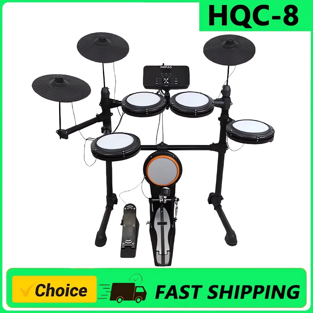 HQC-8 Electronic Drum Set Electronic Drum Kit 180 tones USB Convenient 5-drum, 3-cymbal all-silicone , MIDI, Headphone Interface