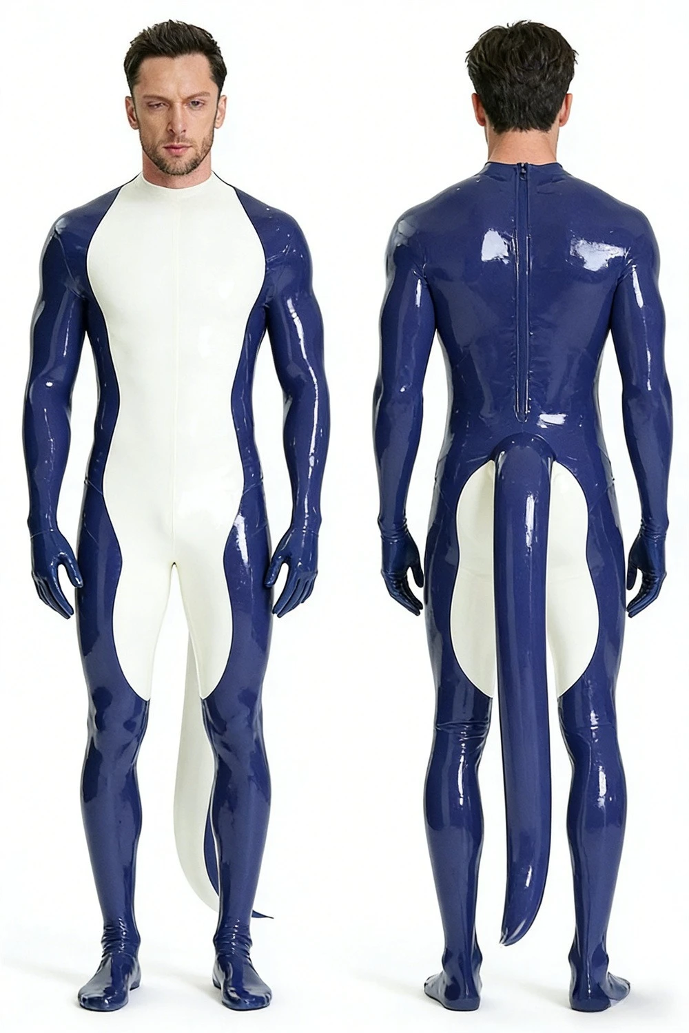 

Индивидуальный латексный комбинезон с молнией на спине, ручной работы, из натурального каучука, с длинными рукавами, облегающий, на все тело, в стиле зентай.