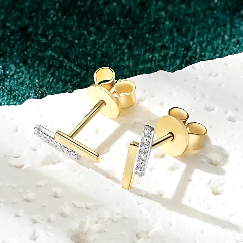 IOGOU D0.03CT VVS1 Moissanite Bar Stud Earrings for Women Real 925 Silver Fashion Geometric New Earrings Engagement Wedding Gift image 2