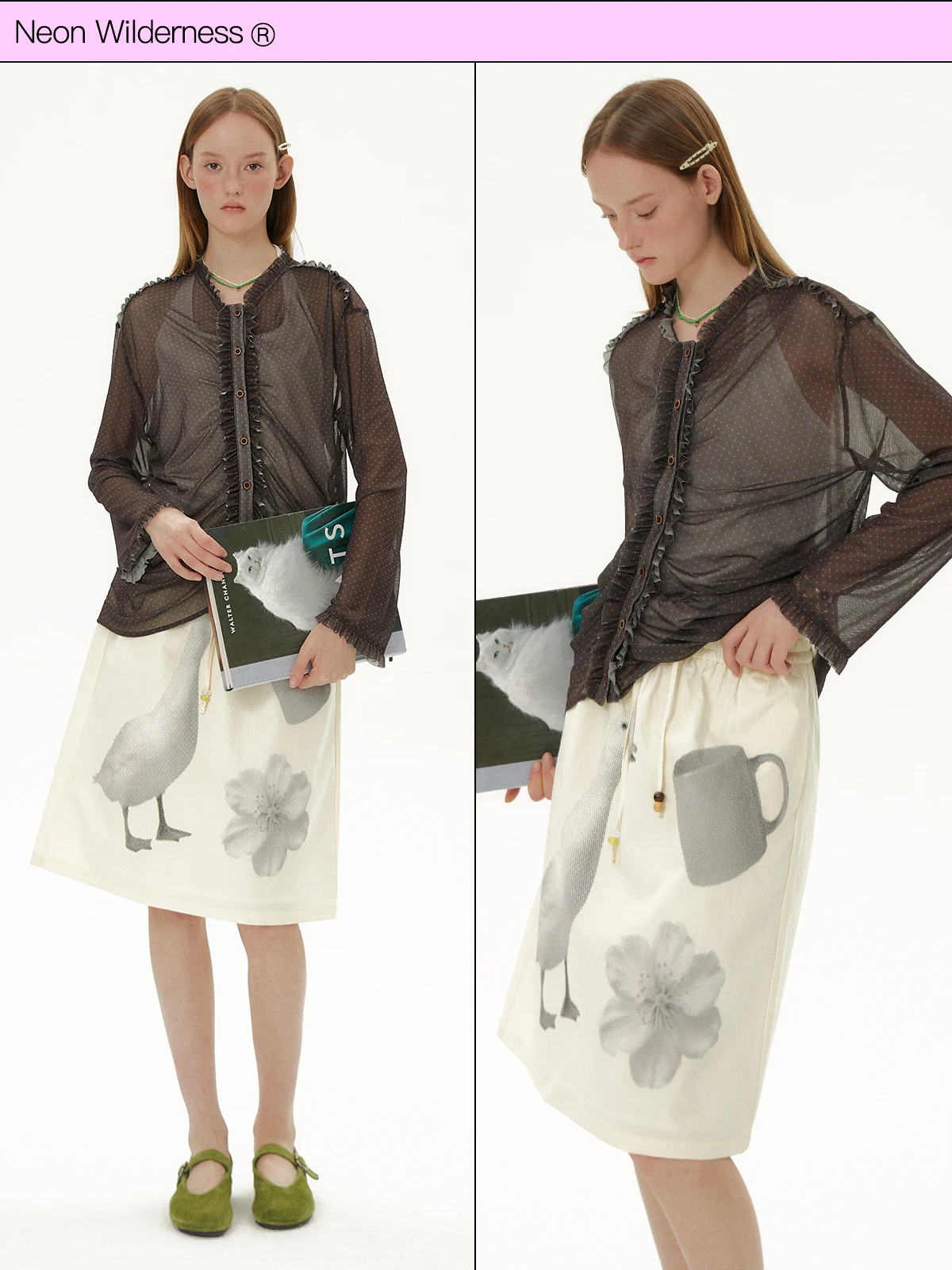 

Неоновая дикая природа ® Шелковая блузка Deep Color с длинными рукавами, кружевной отделкой и складками, с мелким горошком, женский модный весенний кардиган