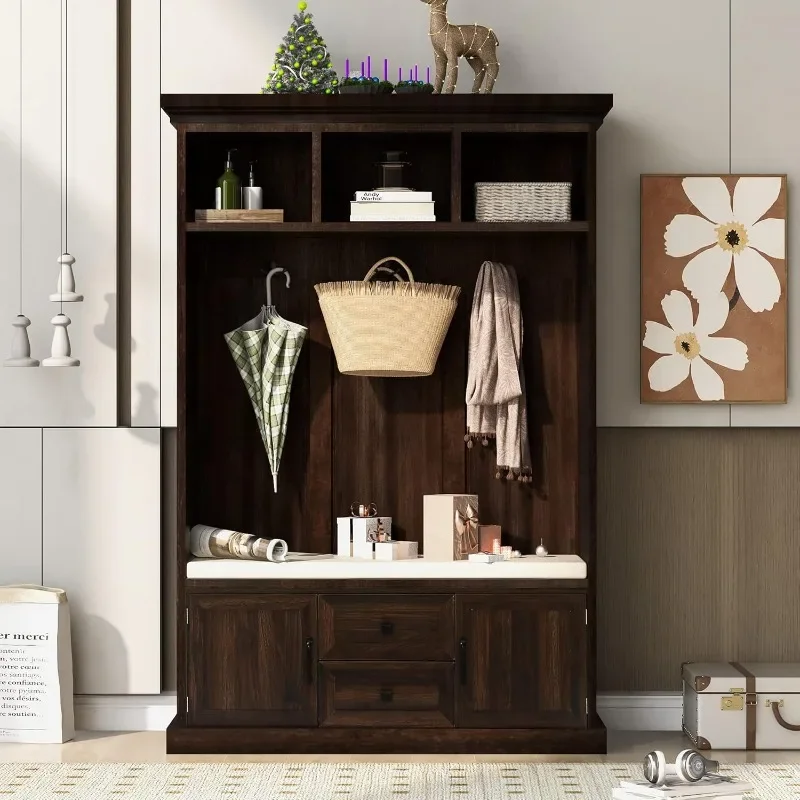 Shoe Cabinet with Hooks, Coat Hanger, Coat HangerHall Tree&Shoe Rack Storage Organizer for Closet Hallway Entryway