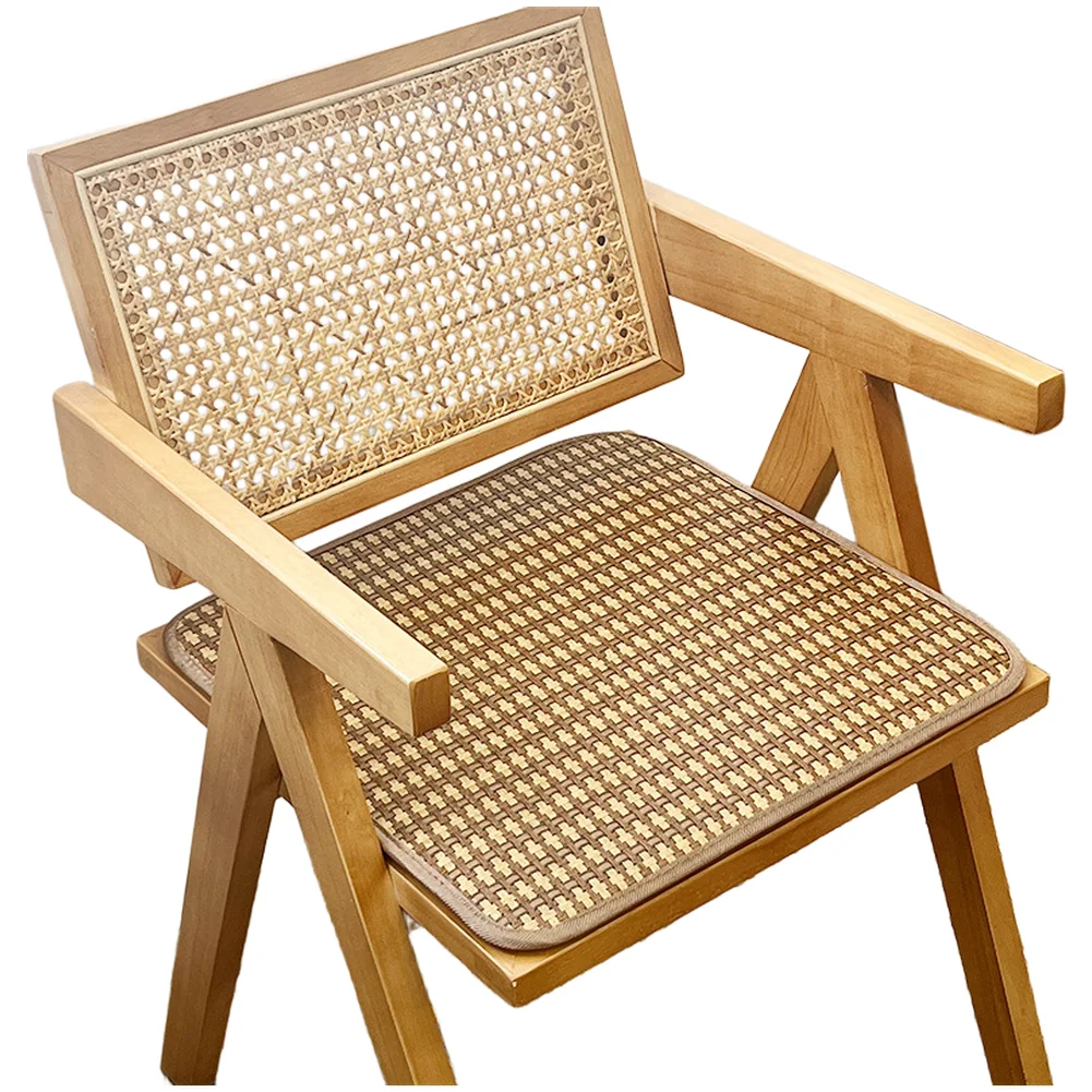 Cooling Seat Pad Made of Woven Rattan - Square Mat for Office Chair with Sweat-Absorbing Sponge Layer and Non-Slip Backing