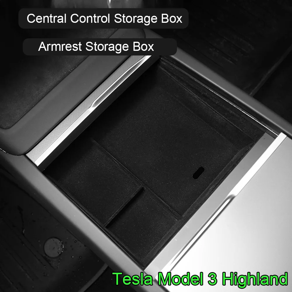 For Tesla New Model 3 Highland 2024 Storage Box Center Armrest Hidden Box Cup Holder Organizer Flocking Model 3+ Car Accessories