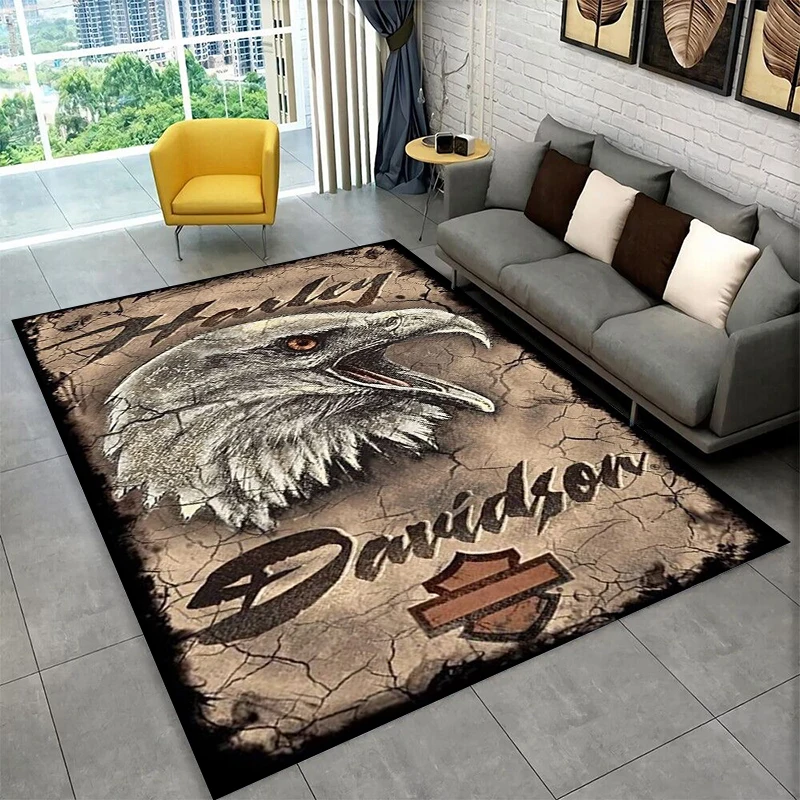 Retro H-Harleys Racing Moto Non-Slip Area Rug for Living Room,Bedroom,Playroom,Soft Carpet Floor Mat Home Decor Rug Kids Room view 2