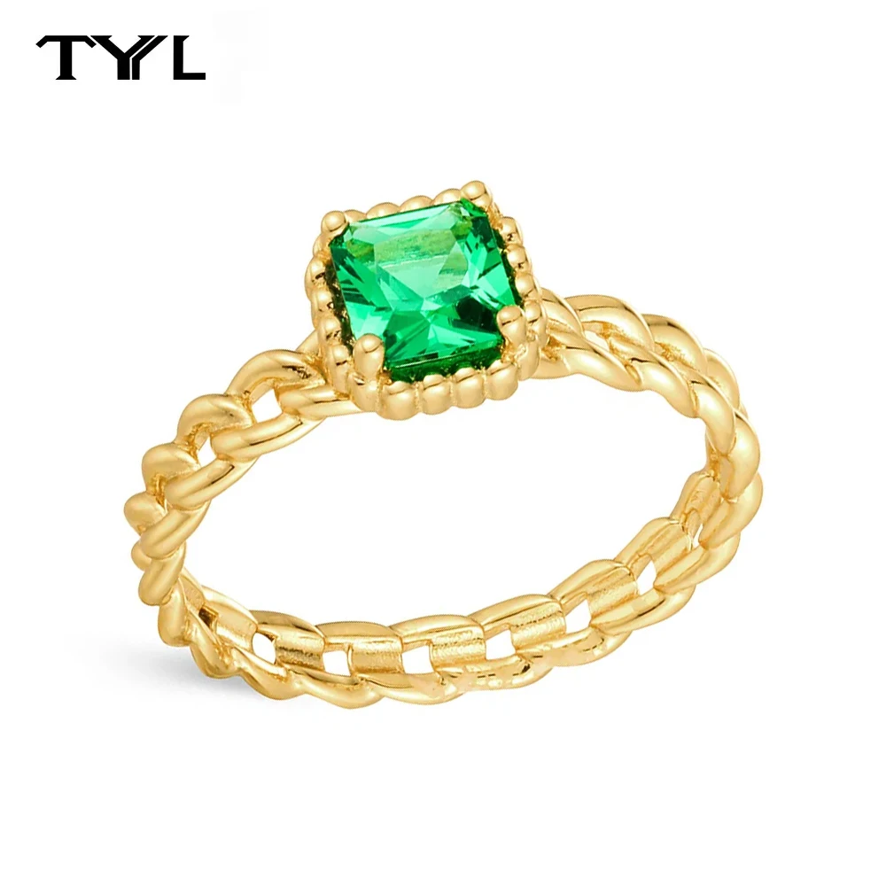 

TYYL Radiant Cut Lab Emerald 10k Gold Ring Hoops Ladies Engagement finger Jewelry Men Rings Gifts for Women Gift