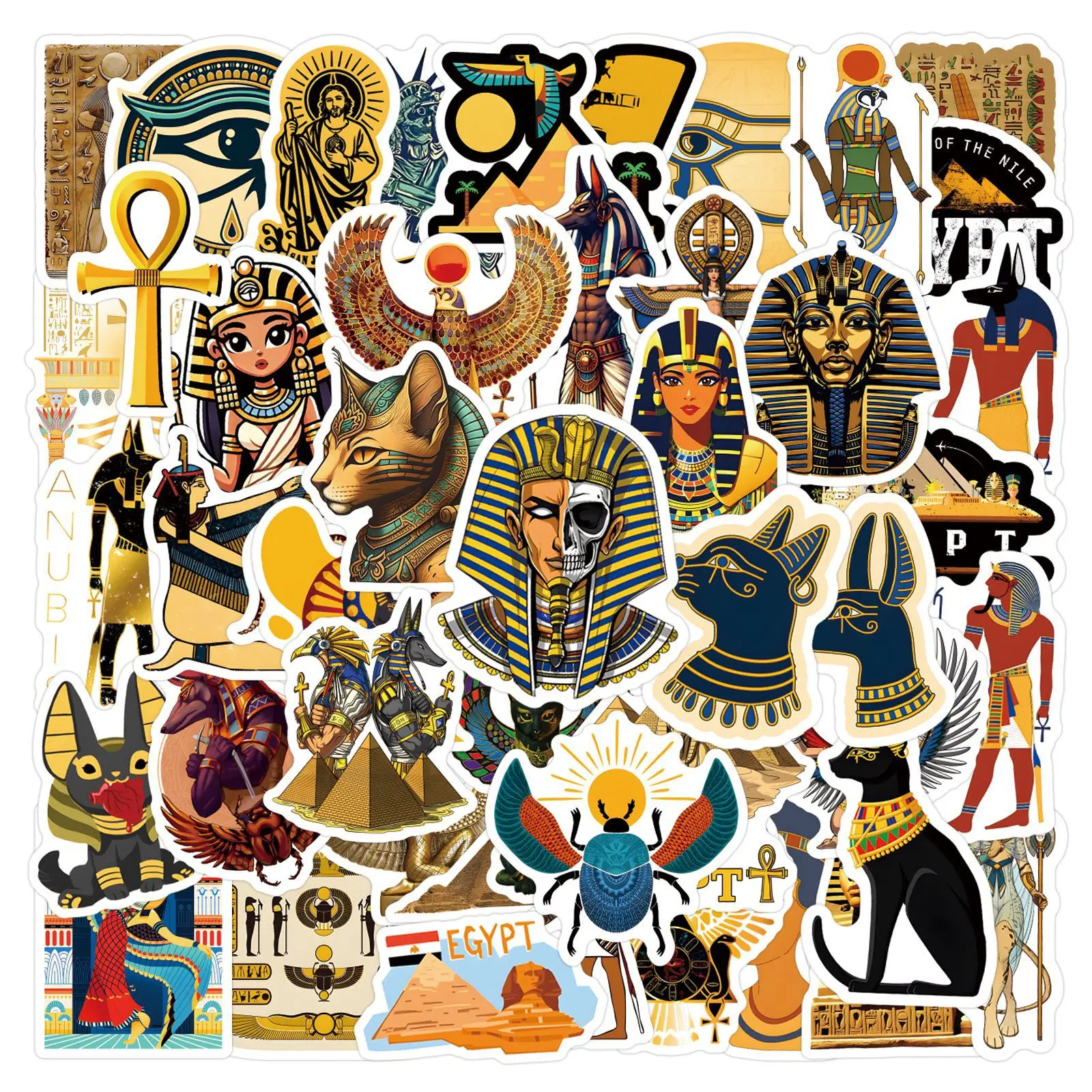 

60PCS Ancient Egypt Egyptian Culture Gifts Doodle Cartoon Style DIY Decoration Laptop Guitar Suitcase Waterproof Sticker Kids T