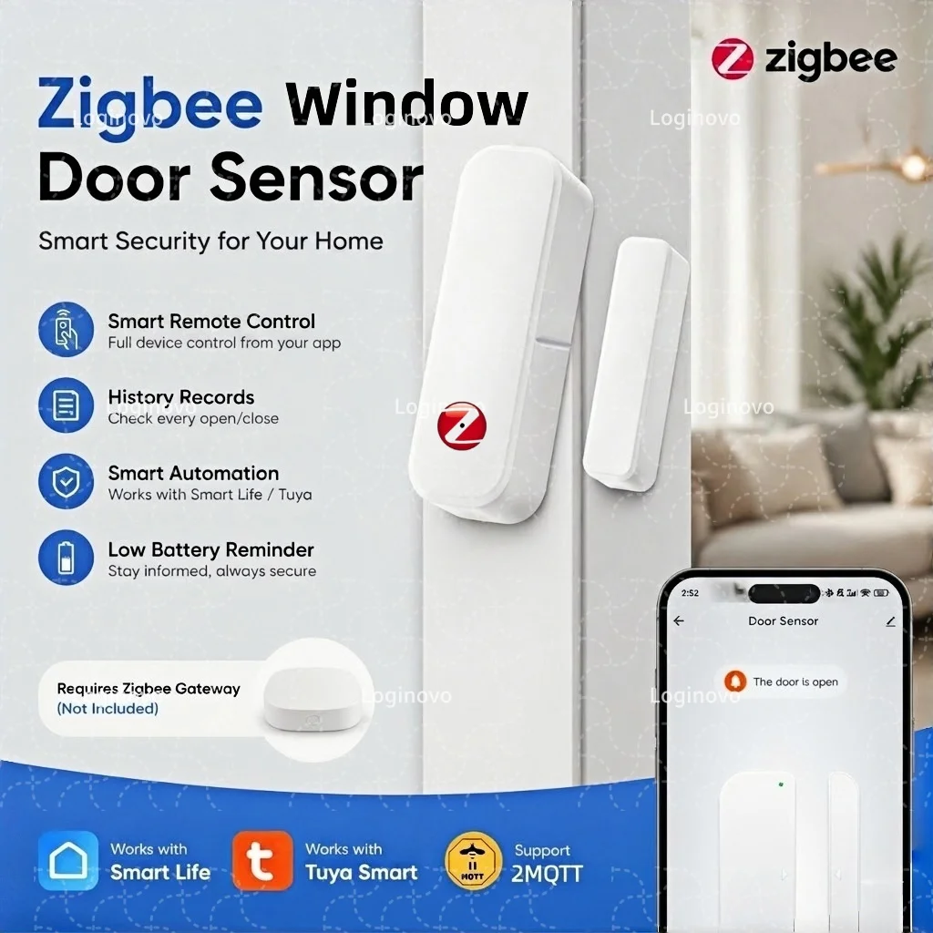Sensor Zigbee para puerta y ventana, detección de luz/vibración, Detector de contacto abierto/cerrado, funciona con TUYA Smart Life Z2M Alexa Google Home