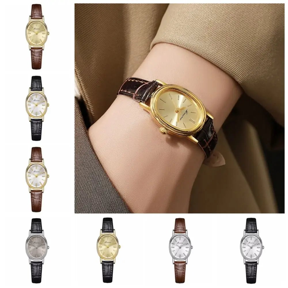 Elegant Alloy Oval Quartz Wristwatch Oval Quartz Movement Egg Shape Ladies Watch Faux Leather Quartz Analog Watch Women