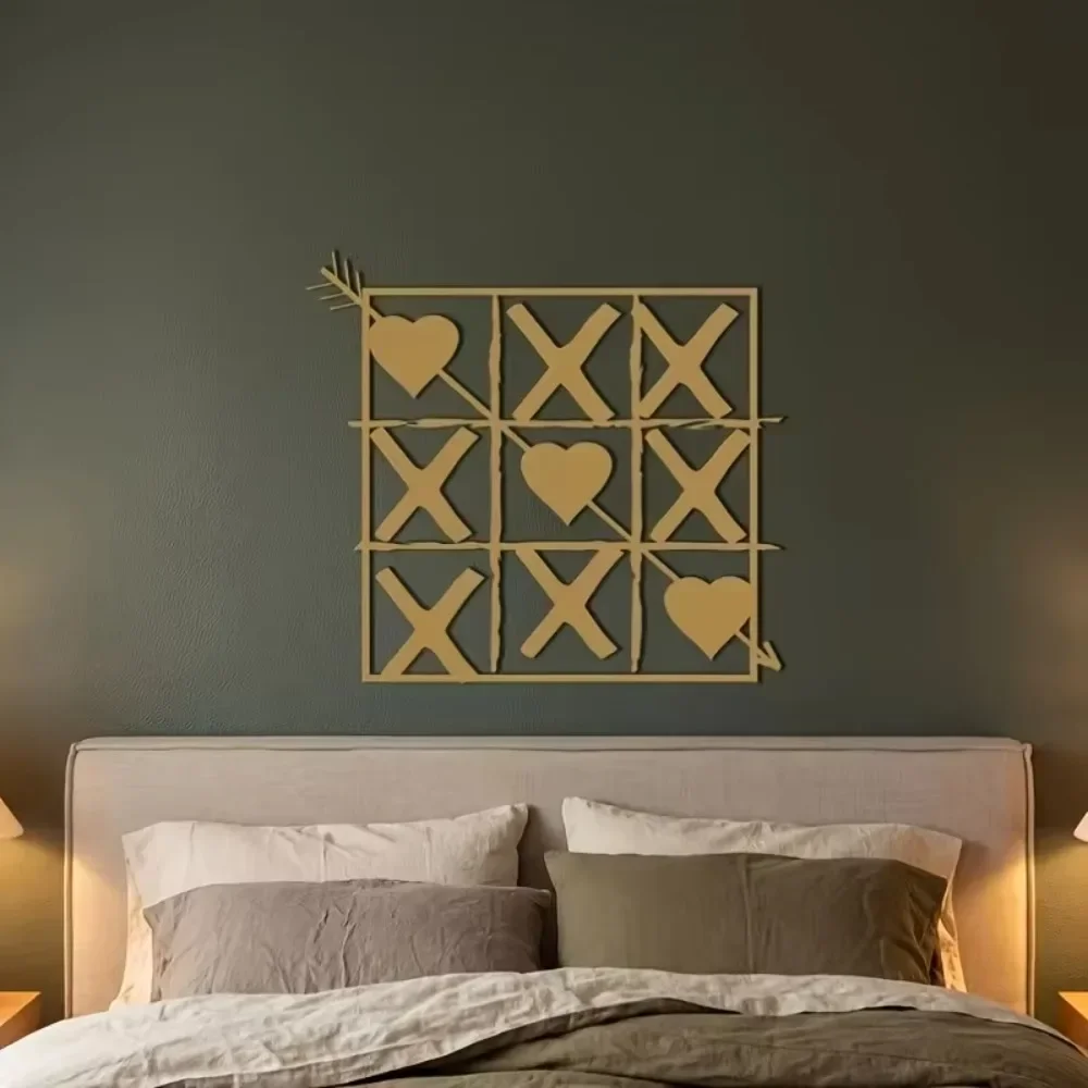 CIFBUY Romantic Tic Tac Toe Heart Game Iron Wall Art Metal Hanging Sign Decor for Living Room Bedroom Home, Anniversary Gift