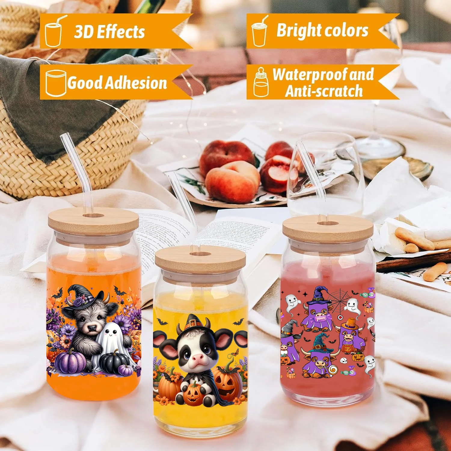 Highland cattle Series Easy peel waterproof DIY Decals 3D transfers uvdtf crystal stickers 16oz uv dtf cup wraps for Glasses