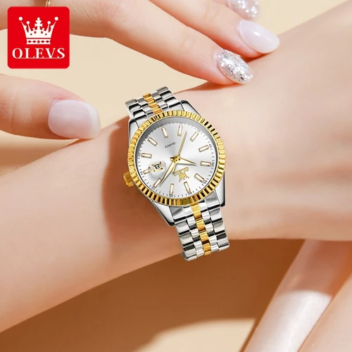 Imagen 2 del producto OLEVS 5593 reloj de mujer de acero inoxidable resistente al agua con fecha automática elegante reloj de pulsera para mujer reloj de cuarzo Original de lujo para mujer nuevo