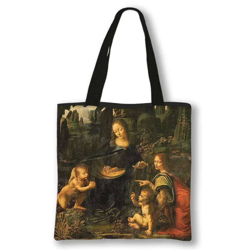 Da Vinci The Last Supper Oil Painting Print Shopping Bag Women Handbag Mona Lisa Shoulder Bag Vintage Tote Reusable Shopper Bags