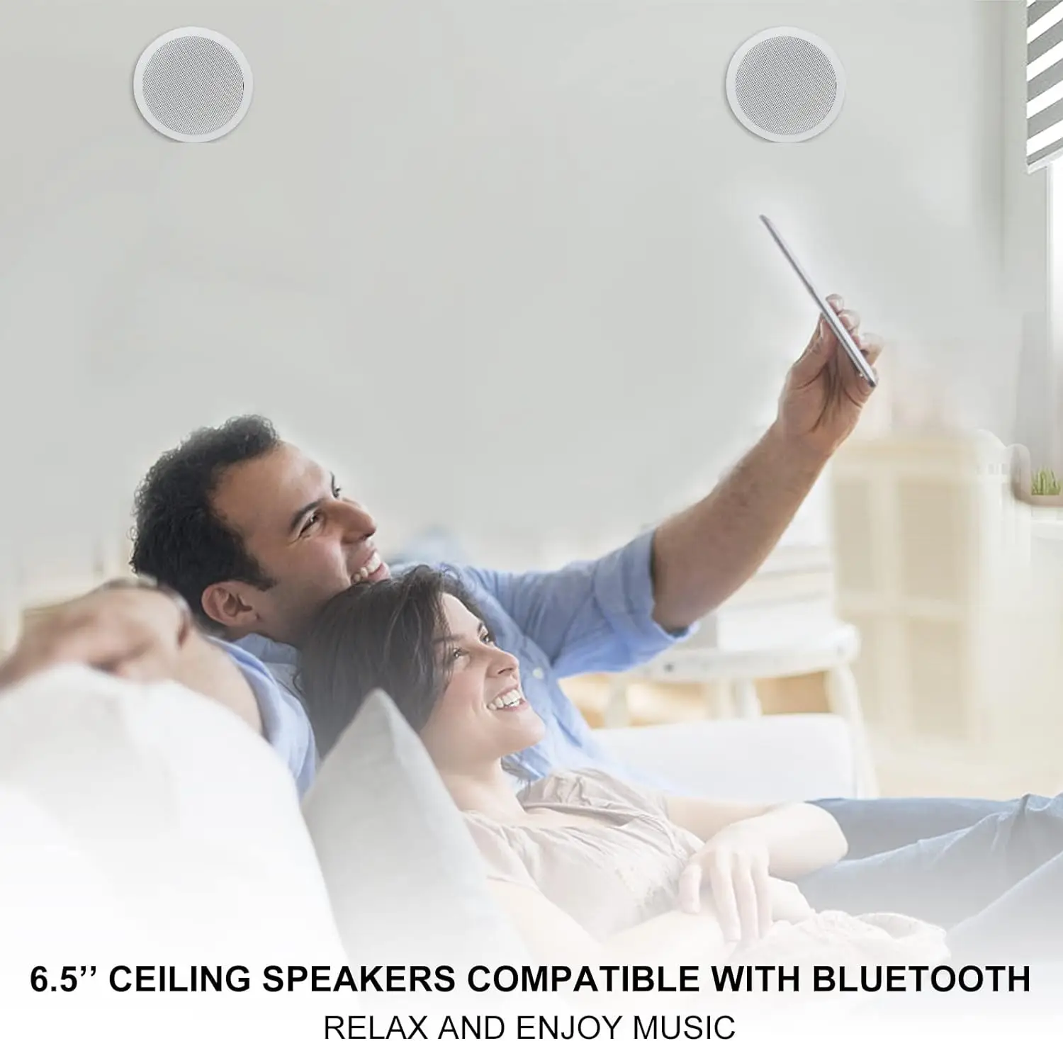 Herdio 6.5\'\' 640 Watts 2-Way Bluetooth Ceiling Speakers Package Great For Home Theater System Living Room Flush Mount Wired