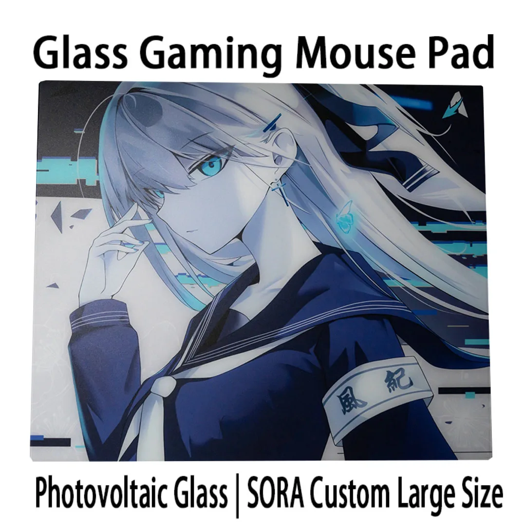 

Blue Eyes Anime Girl Character Glass Gaming Mouse Pad Tempered Glass Mouse Pads Large Size Mouse Pad PC Esports Gaming Mouse Pad