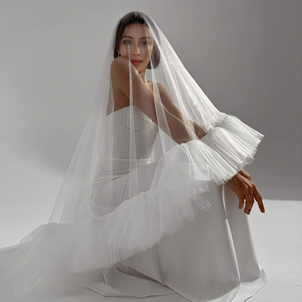 

Fluffy fingertip bridal veil with hair comb, 2 tier stylish elegant wedding accessory, fluffy edge bridal accessory colors VP18