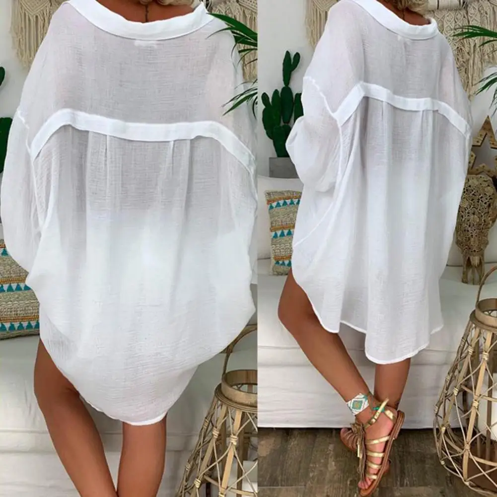 

Women Shirt Lapel Long Sleeve Single Breasted Casual Shirt Solid Color Loose Fit Linen Mid-length Shirt Cotton Blouse T-Shirts