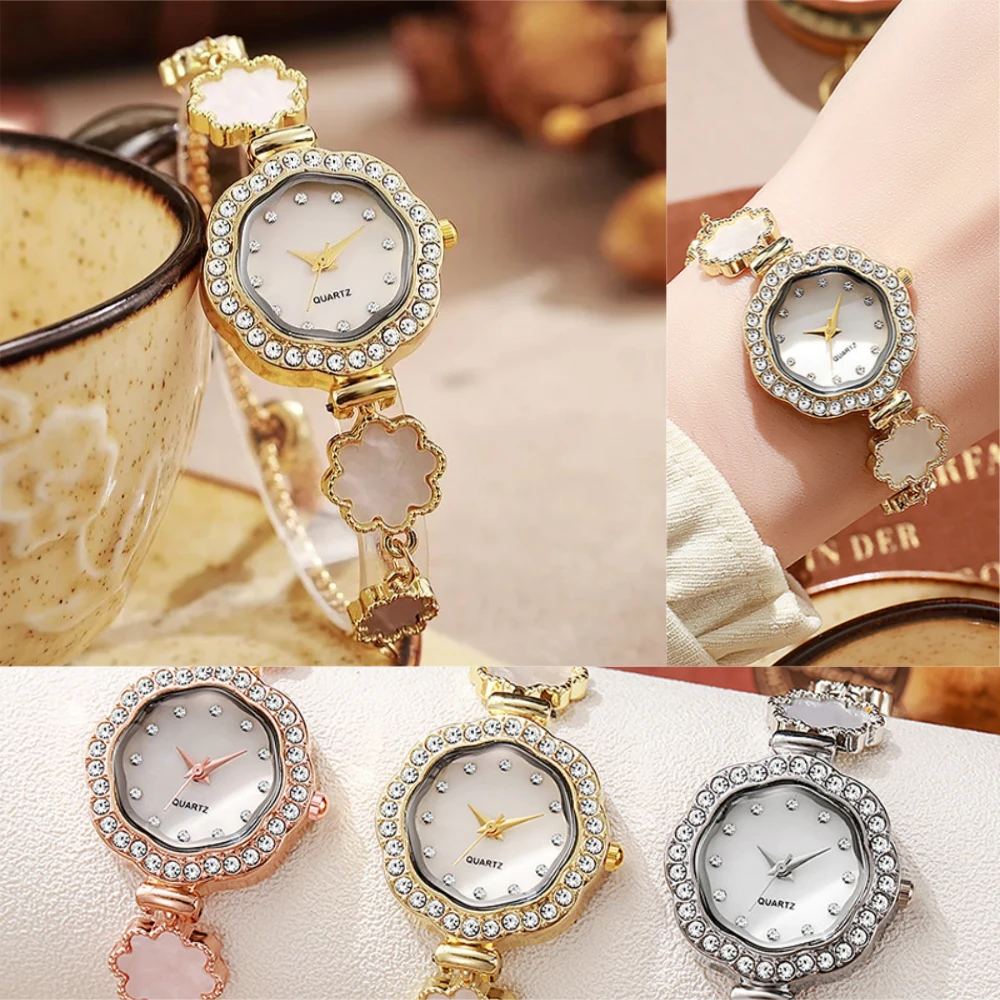 

Часы с бриллиантами и подсолнухом, браслет с маленьким циферблатом для женщин, элегантные кварцевые наручные часы, модные повседневные одинаковые часы