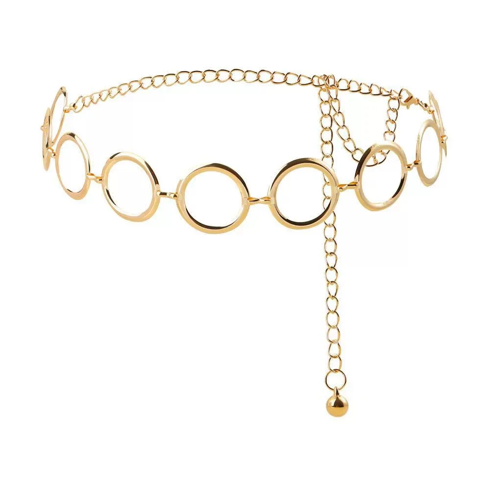 Damen-Gürtel mit Metall-Taillenkette: Das hohle, kreisförmige, geometrische Gürtel-Design ist einzigartig und modisch und betont die Taille. – Detail 4