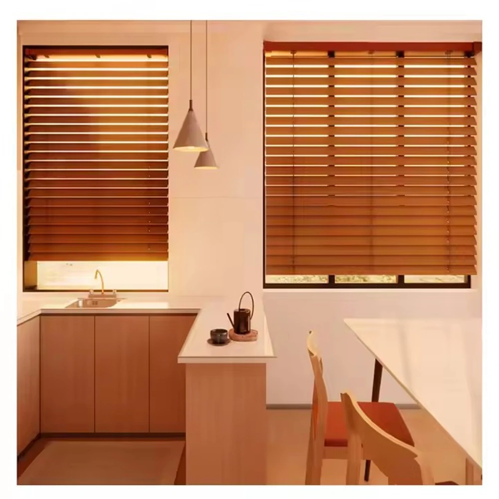 Zigbee Electric Control Solid Wood Venetian Blinds Shade Customization Venetian Blinds for Window Built-in Installation Type