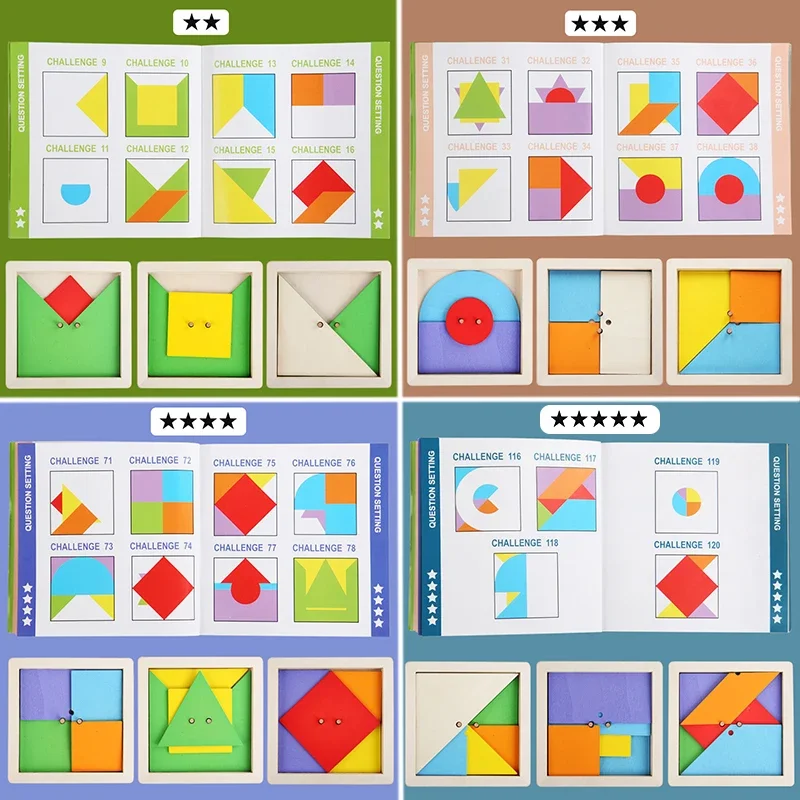 Geometrisches Tangram-Puzzle für Kinder, Gehirnspiel, Montessori, 3D, kreatives Spielzeug, logisches Denken, Herausforderung, intellektuell, pädagogisch