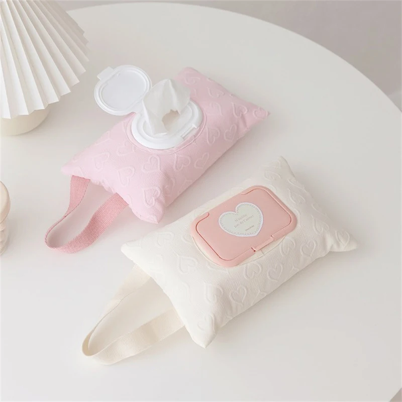 

Baby Stroller Heart Wet Wipes Case Extraction Tissue Box Travel Car Portable Handheld Storage Bag Newborn Hanging Bag For Cart