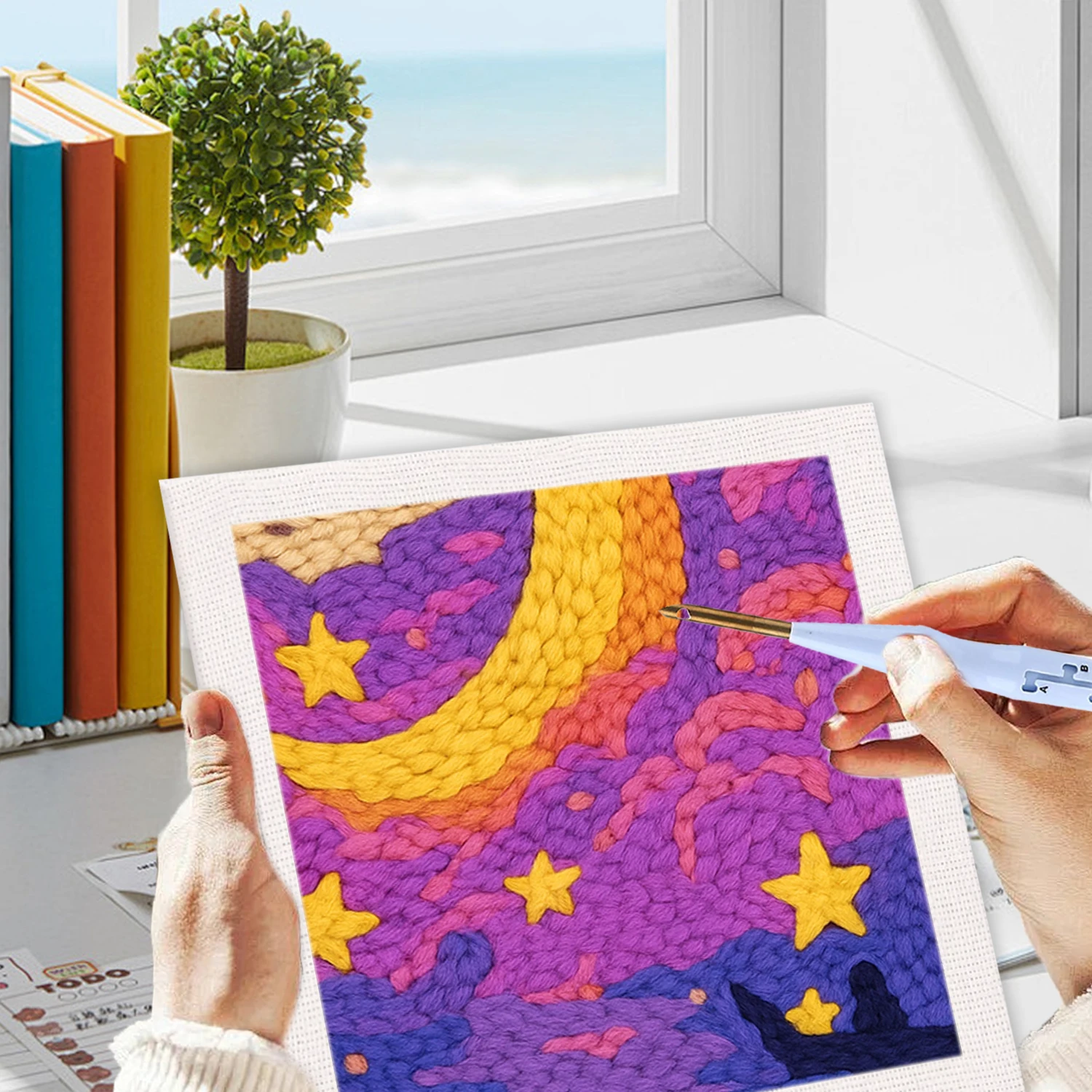 

GATYZTORY 25x25cm Diy Needle Punch Kit Home Decor Embroidery Kit Moonlight Needle Punch Kits For Adults Adults Crafts Embroidery