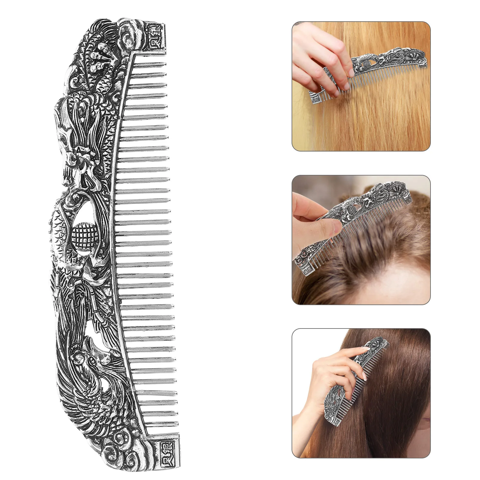 

Retro Dragon Phoenix Alloy Vintage Hair Comb Decorative for Women Wedding Scraping Mustache Travel Gift Present