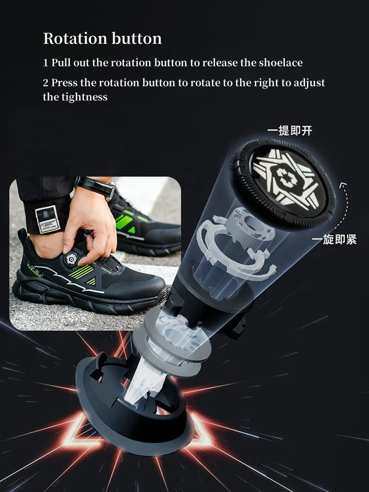 WOUDHONY Rotating Button Safety Shoes Men Work Steel Toe Sneakers Lightweight Anti-smash Anti-puncture Protective Safety Shoes