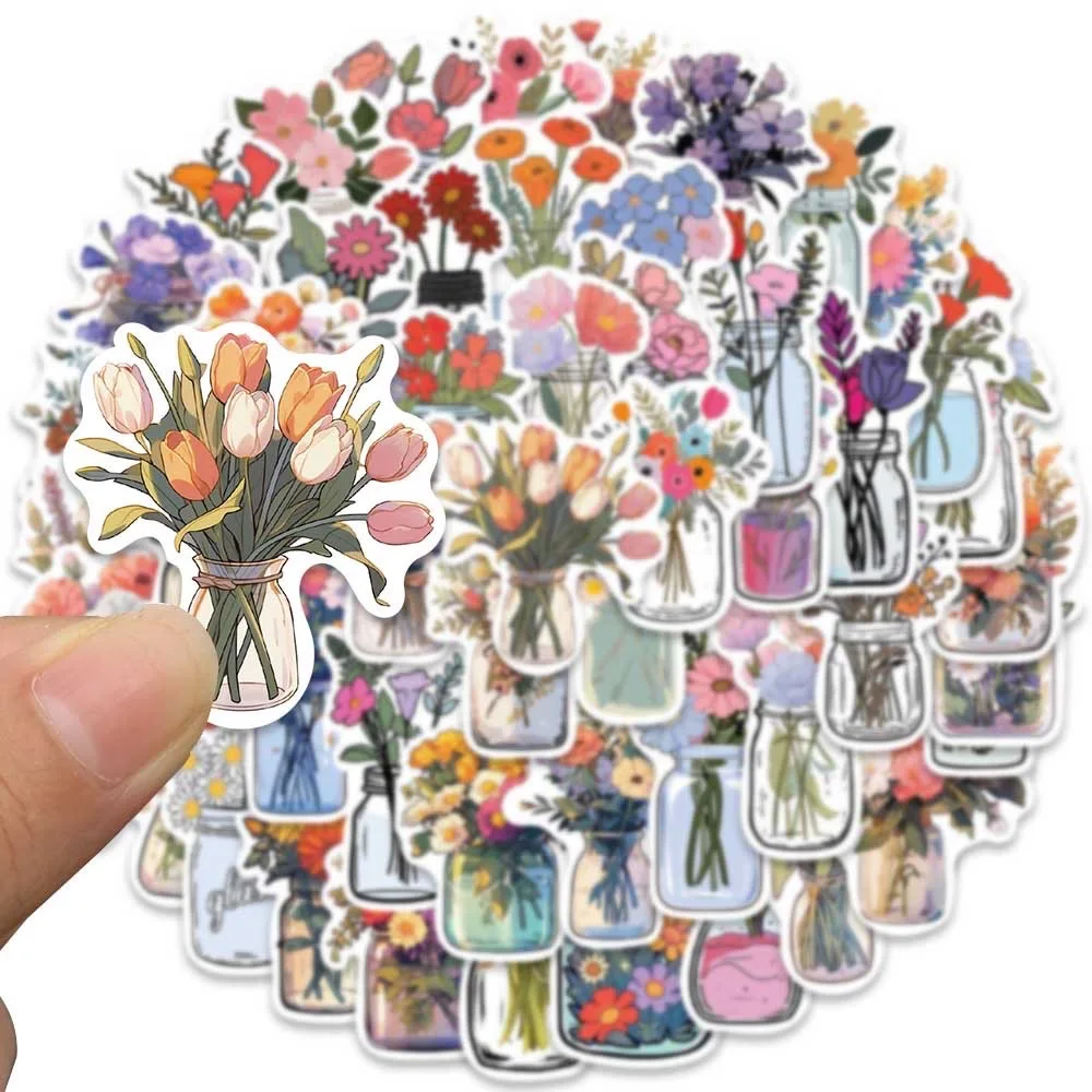 Cute Cartoon Bottle Flower Stickers, Ins Estética DIY, Bagagem, Guitarra, Notebook, Graffiti Decoração, Etiqueta, Brinquedo, 10 Pcs, 50Pcs