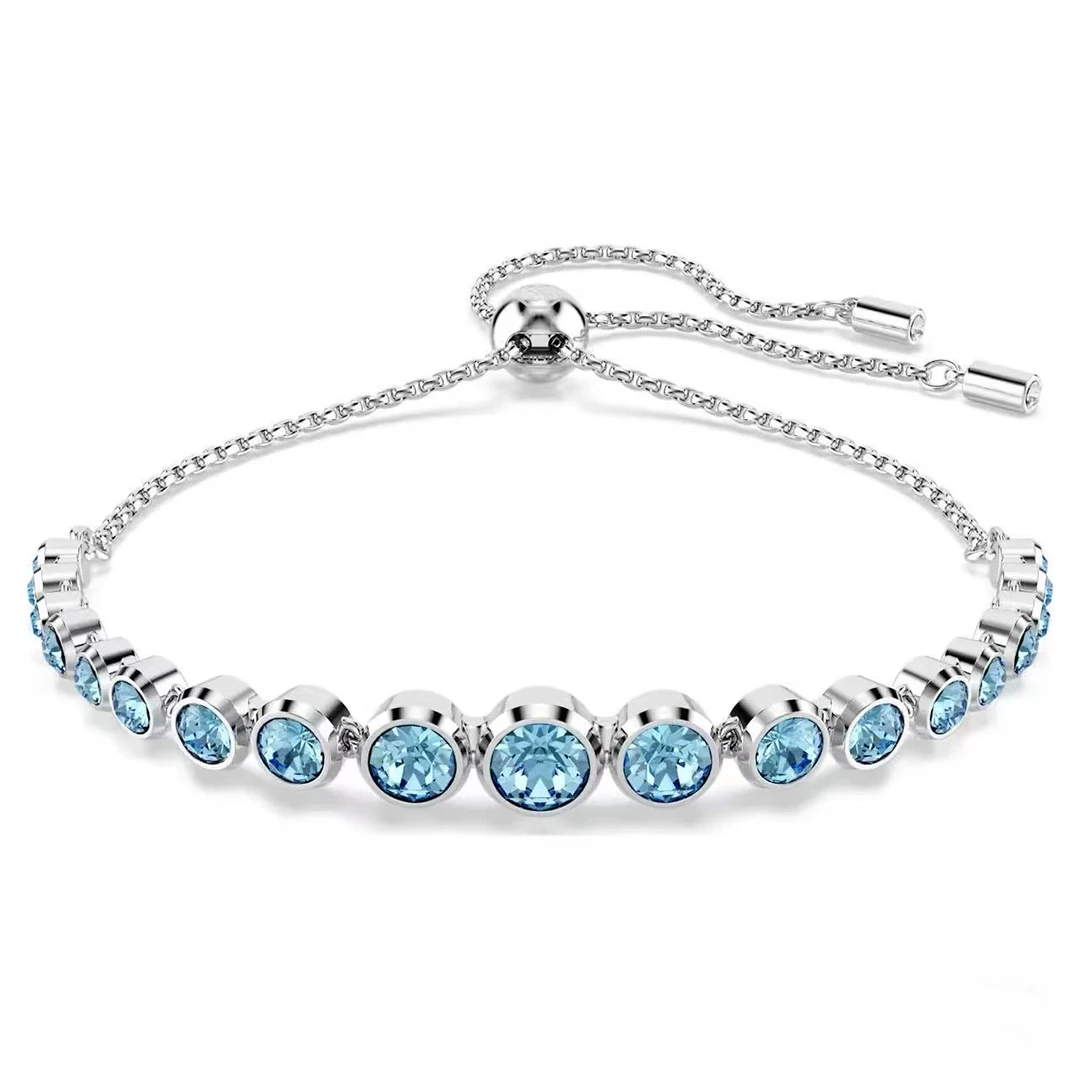 

2025 New Product S 925 Pure Silver Sea Blue Round Diamond Emily Women's Bracelet Fashion Luxury Jewelry