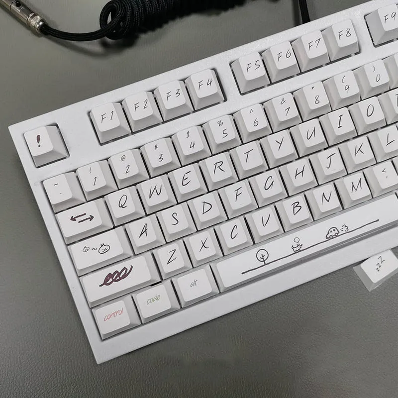 131 Keys Minimalist White Graffiti Style Keycaps For Mx Switch Mechanical Gaming Keyboard Cherry Profile PBT Keycaps DIY Keycap