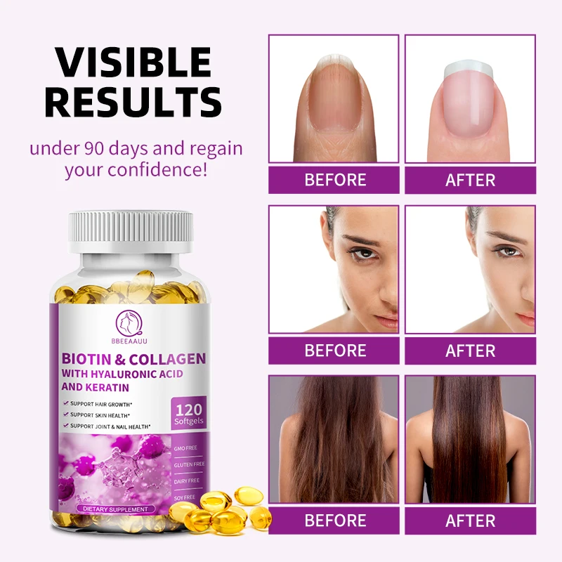 BBEEAAUU Biotin Capsules for Hair Growth Strength Boost Hair, Skin & Nails Improve Skin Texture Follicle Repair Anti-aging