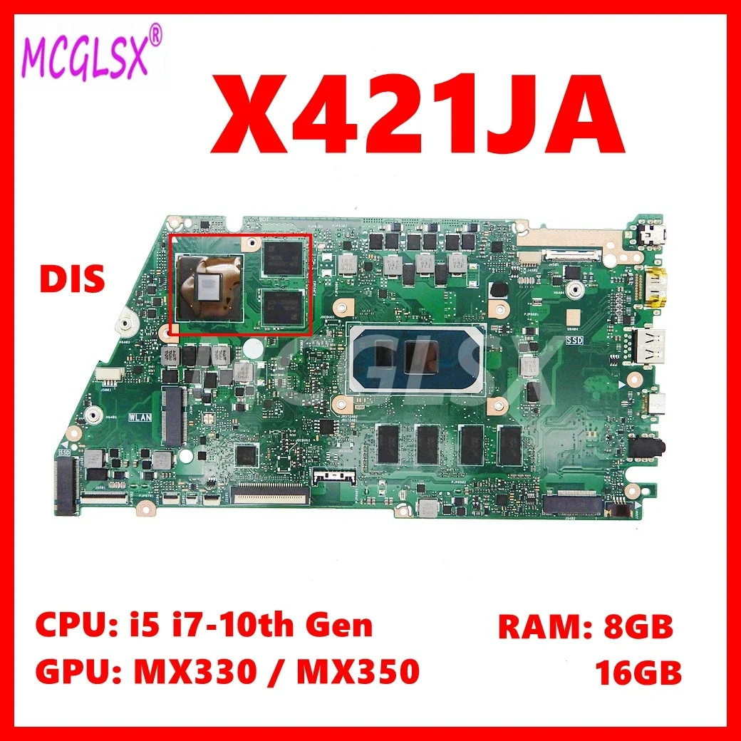 X421JA Laptop Motherboard For ASUS X421J X421JA X421JPY X421JQY Mainboard With i5 i7-10th Gen CPU 8GB/16GB-RAM MX330/MX350 GPU