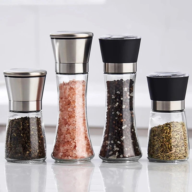 1Pcs Pepper Grinder 180/200ML Stainless Steel Glass Spice Bottle Salt Pepper Mill Manual Spice Grinder Mill Home Kitchen Gadgets