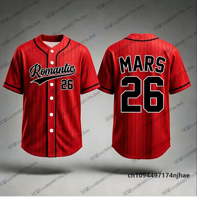 2026 Neue Romantische Tour Bruno Mars Nr.26 Print-Bluse Damen Herren Streetwear Baseball-Shirt Hip-Hop Kurzarm-Knopfleiste Oberteil – Detail 6