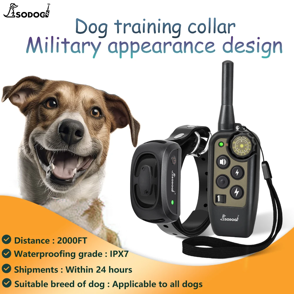 Dog Shock Collar - Electric Dog Training Collar with Remote 2000FT, Rechargeable E-Collar Waterproof Collars with 3 Training Mod