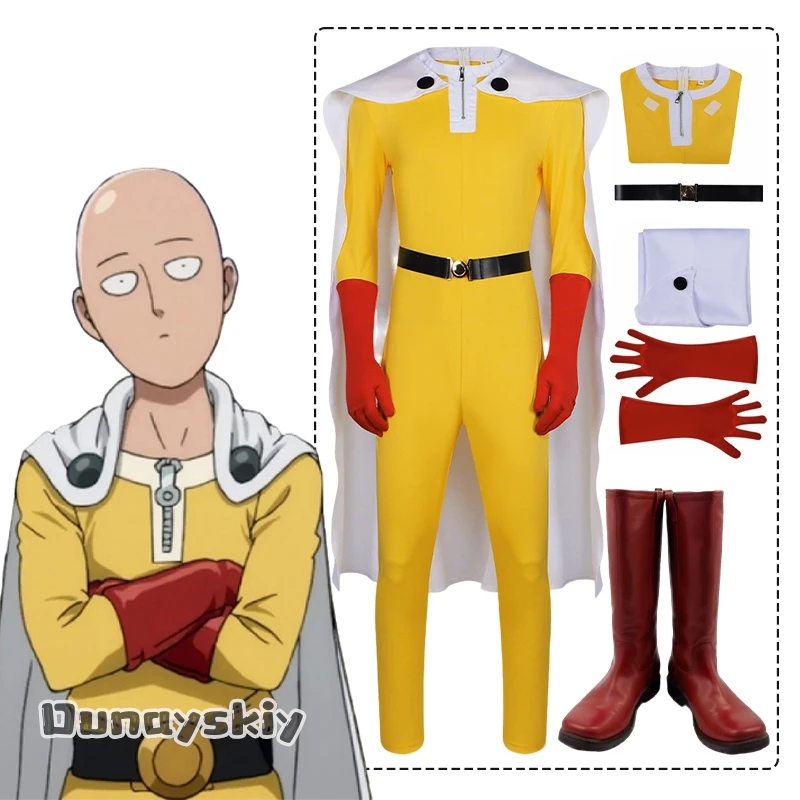 

Сайтама MAN Косплей Комбинезон Костюм {Dream ZS}Белая накидка Красные сапоги Полный комплект аксессуаров Аниме Хэллоуин Маскировка Обтягивающий