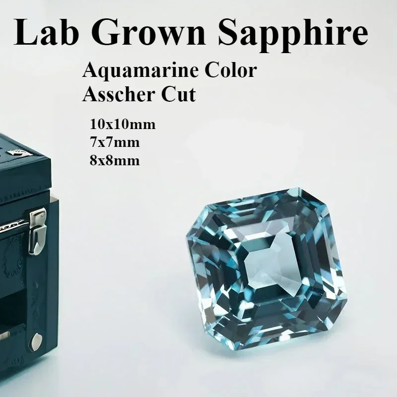 

Aquamarine Color Lab Grown Sapphire Asscher Shape DIY Ring Necklace Earrings Main Materials Extremely Shiny Quality Certificate