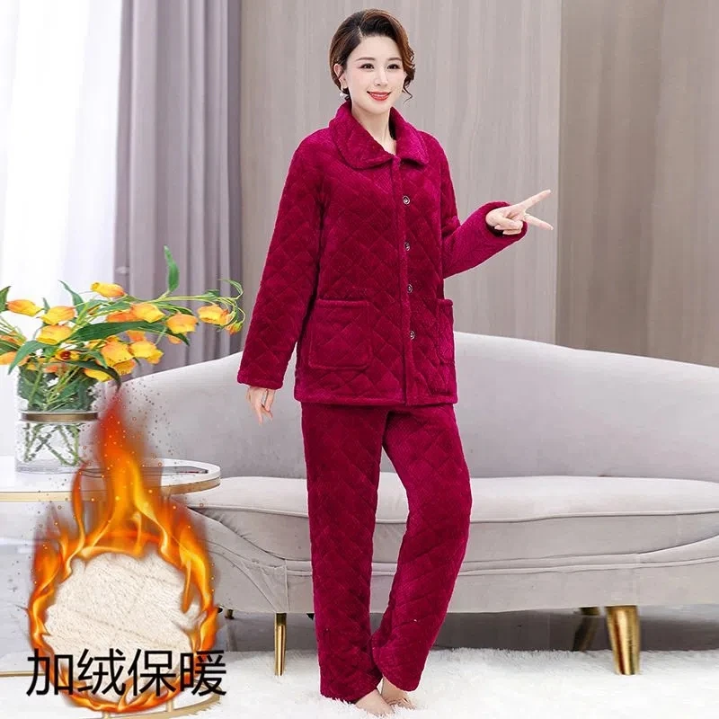 Women Pajamas Set Flannel Winter Sleepwear Kawaii Female Nightwear Pyjamas Warm Thick Coral Velvet Long Sleeve Home Pijamas Set