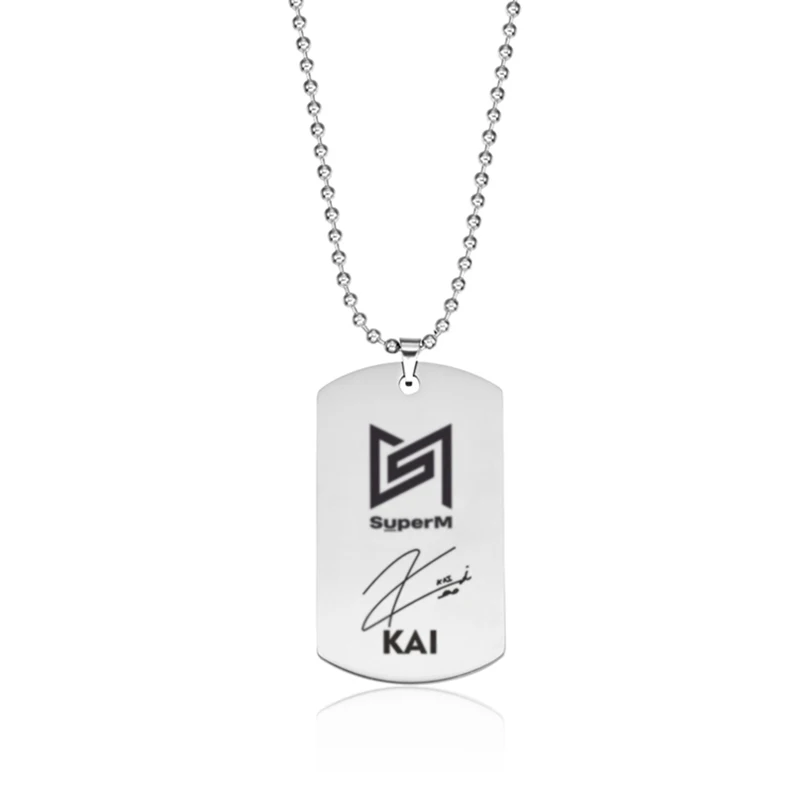 Kpop SuperM Necklace Creative Personal Signature Pendant Stainless Steel Engraved Hanging Tag Pendant