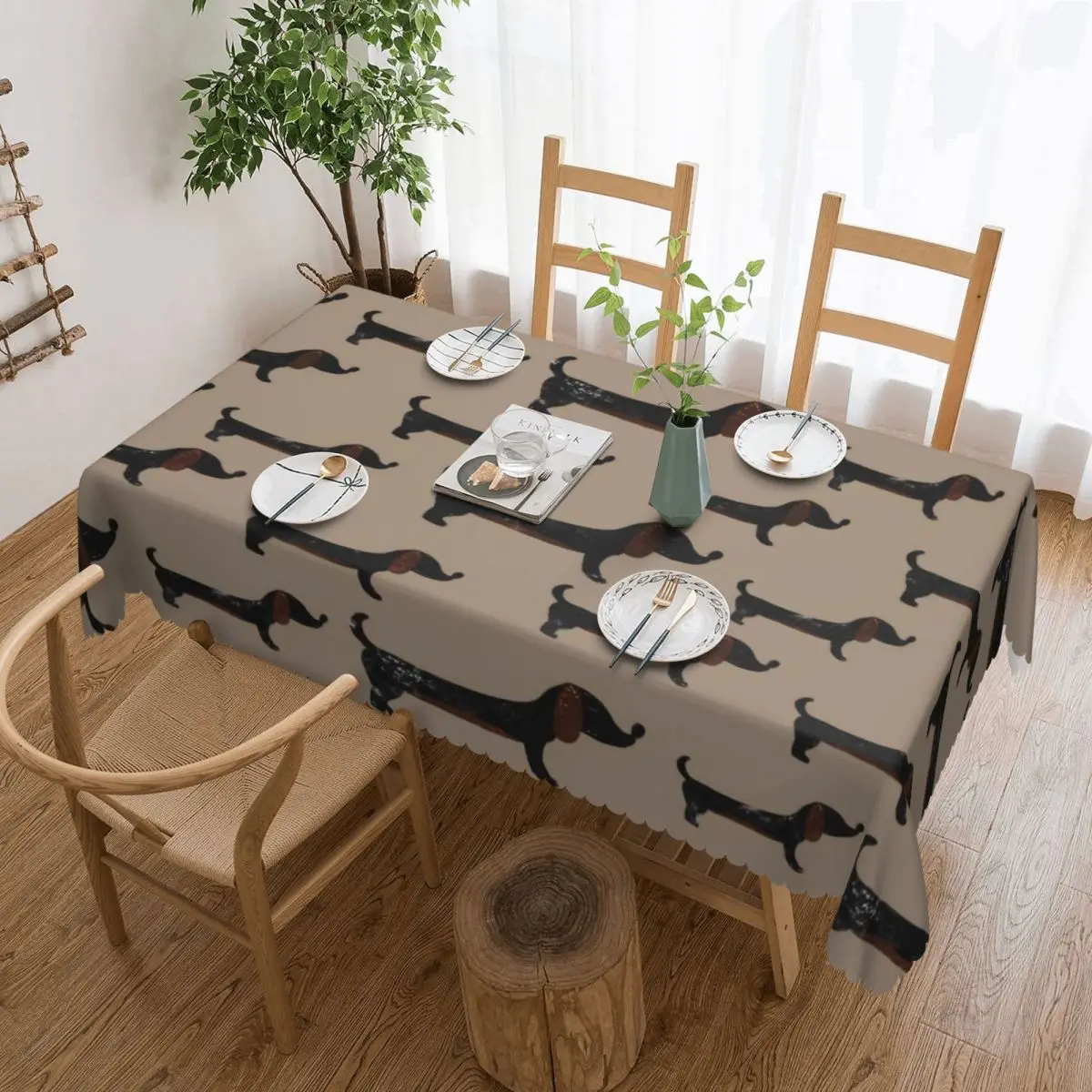 

Rectangular Waterproof Badger Sausage Dog Lovers Table Cover Dachshund Table Cloth Tablecloth for Dining