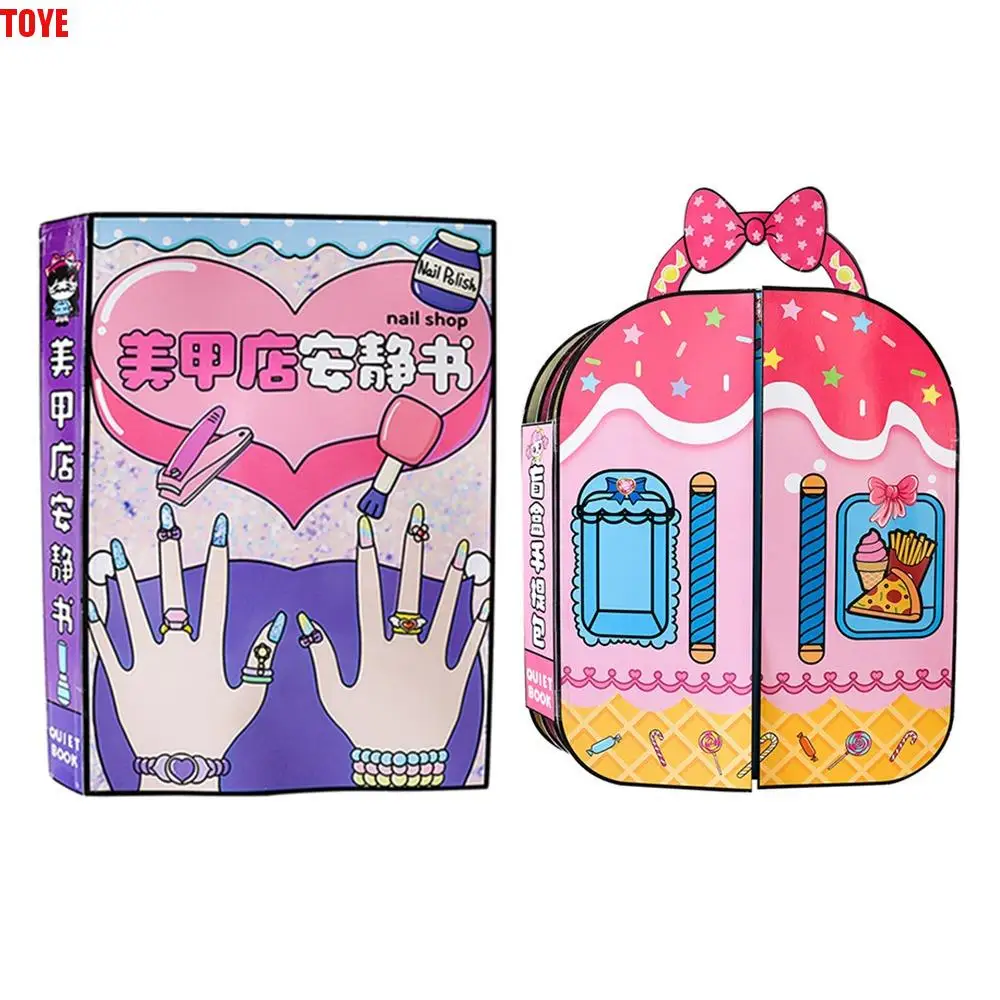 

3D Nail Shop Quiet Book Interactive Creative DIY Dress Up Toy Material Pack Homemade Sticker Games Quiet Book Birthday Gift
