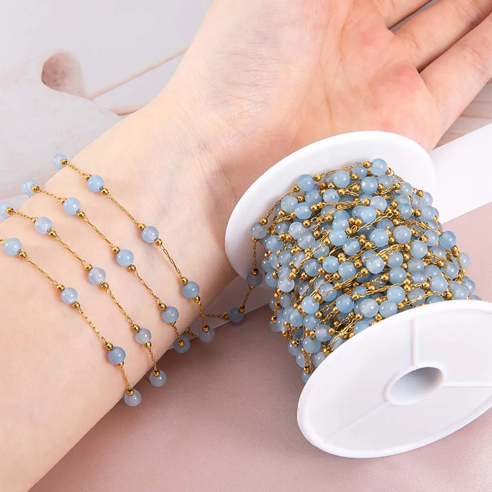 

1Meter Blue Color Rhinestone Crystal Ball Bracelet Beaded Chain Stainless Steel Link Chains DIY Women Necklaces Jewelry Findings