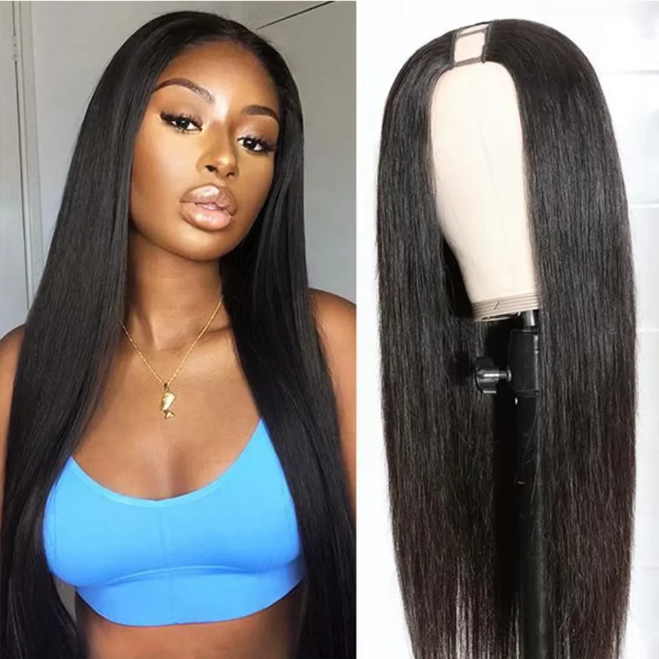 30Inch Bone Straight V Part Wigs Human Hair 100% Brazilian Virgin Human Hair Wig For Black Women Thin Part Wig Full Machine Made