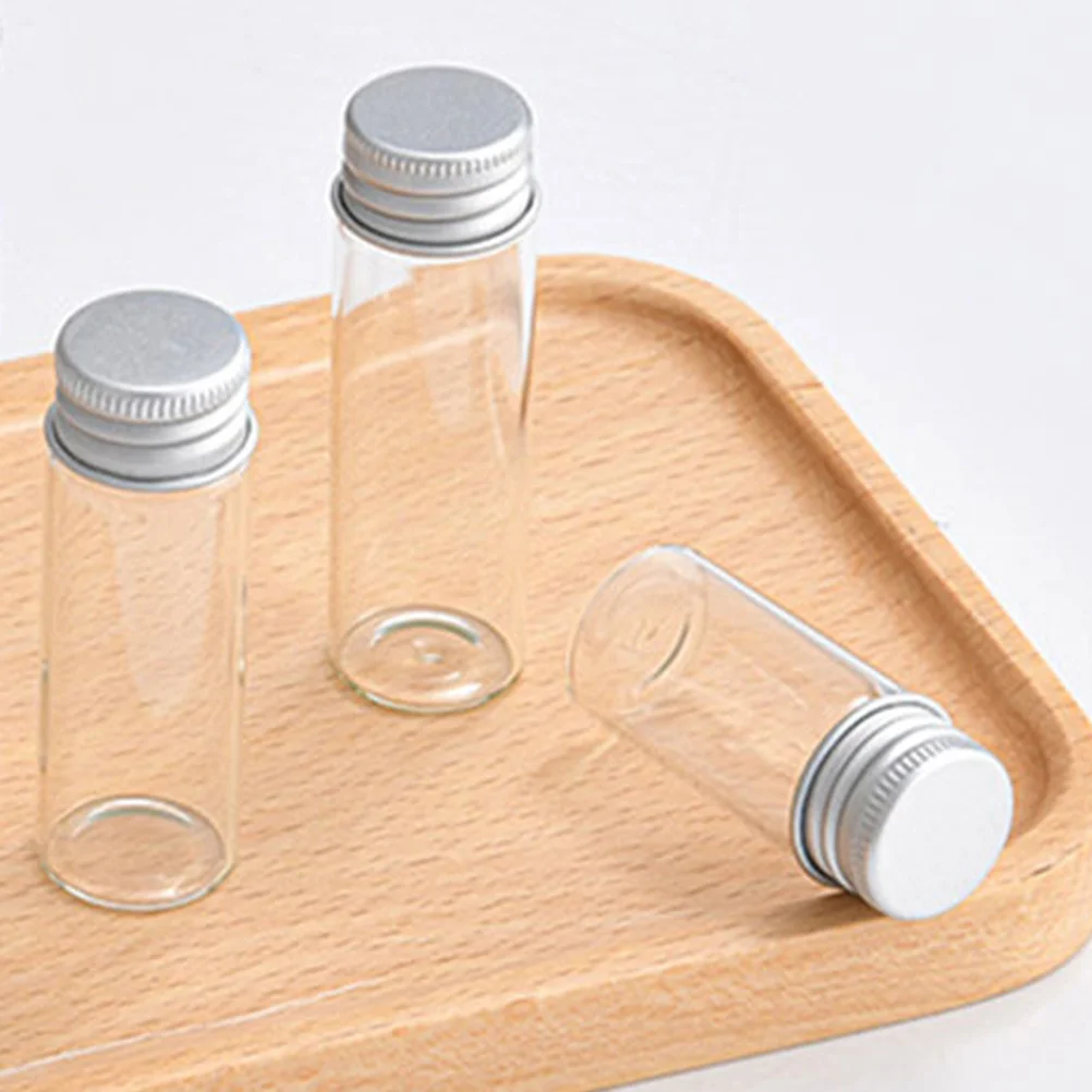 50Pcs Glass Bottles Aluminum Screw Caps Leakproof Mini Jars Sample Containers Small Glass Storage Vials Bottle with Cap