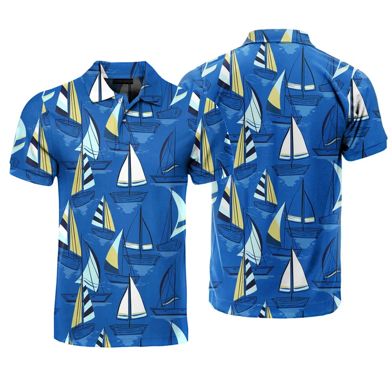 Funny 3D Cute Sailboat Printing Polo Shirt For Men 2025 Fashion Anime Boat Graphic  POLO Shirts Oversized Loose Blouses T Shirts