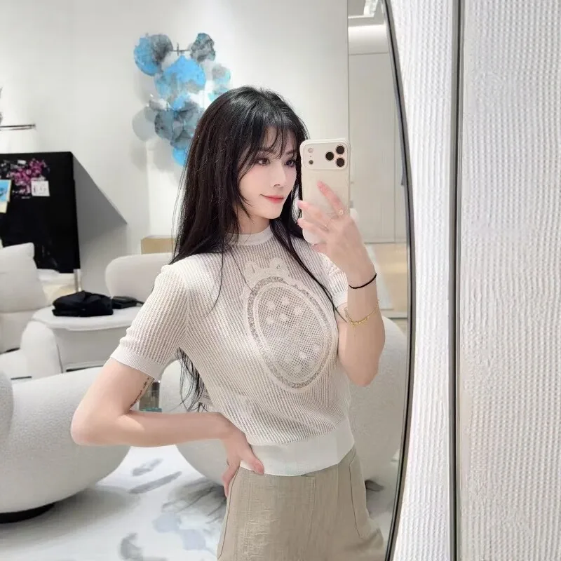Hollow Spring And Summer Short-sleeved Top 2026 New Three-dimensional Round Neck All-match Slim T-shirt For Women