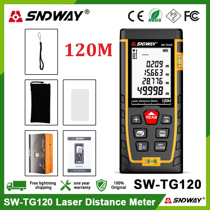 SNDWAY laser distance meter 40M 60M 80M 100M rangefinder trena laser tape range finder build measure device ruler test tool