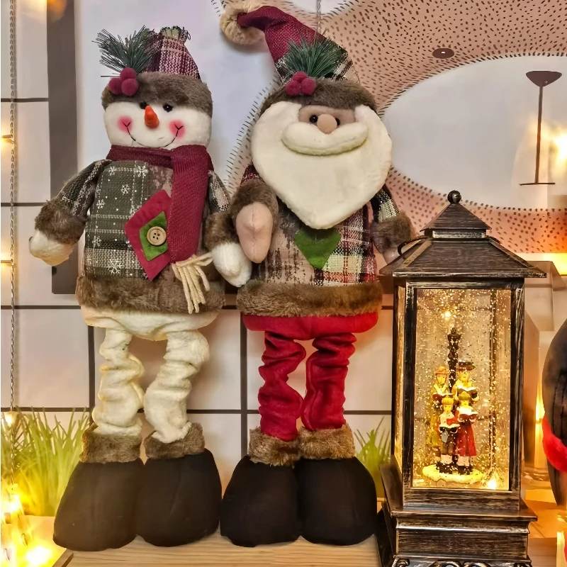 2025 متوفر في المخزون دمية كبيرة قابلة للتمدد لعيد الميلاد عرض داخلي سانتا كلوز ثلج الرنة دمية هدايا عيد الميلاد