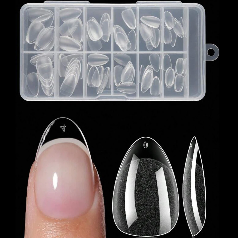 120/240pcs Short Almond Half Matte False Nail Tips 12 Size Clear Square Short Almond Soft Gel Nail Tip Full Cover Nail Extension